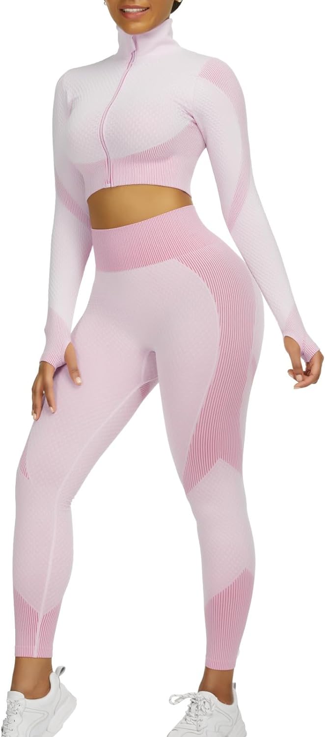 JOYMODE Workout Sets for Women Active wear Gym Outfits Set Crop Top High Waist Tummy Control Leggings Set