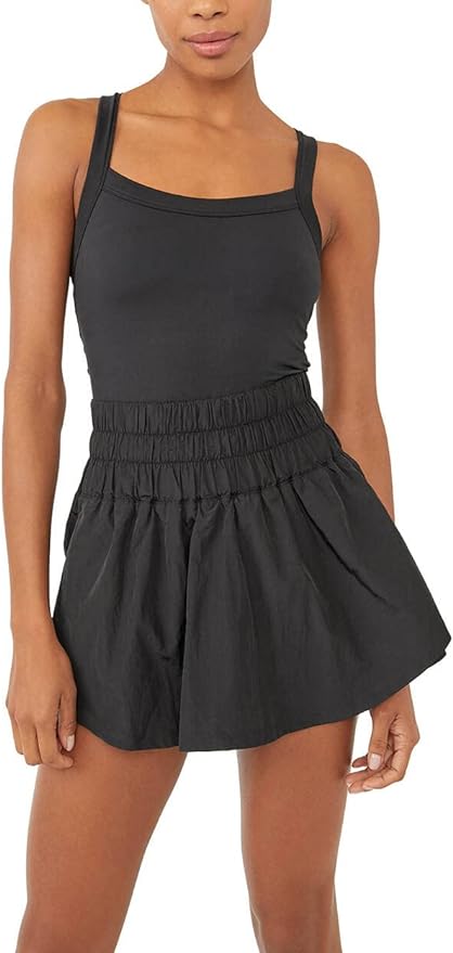 KAMOEUR The Way Home Skortsie Tennis Dress with Shorts Underneath, Sleeveless Workout Athletic Dress Romper