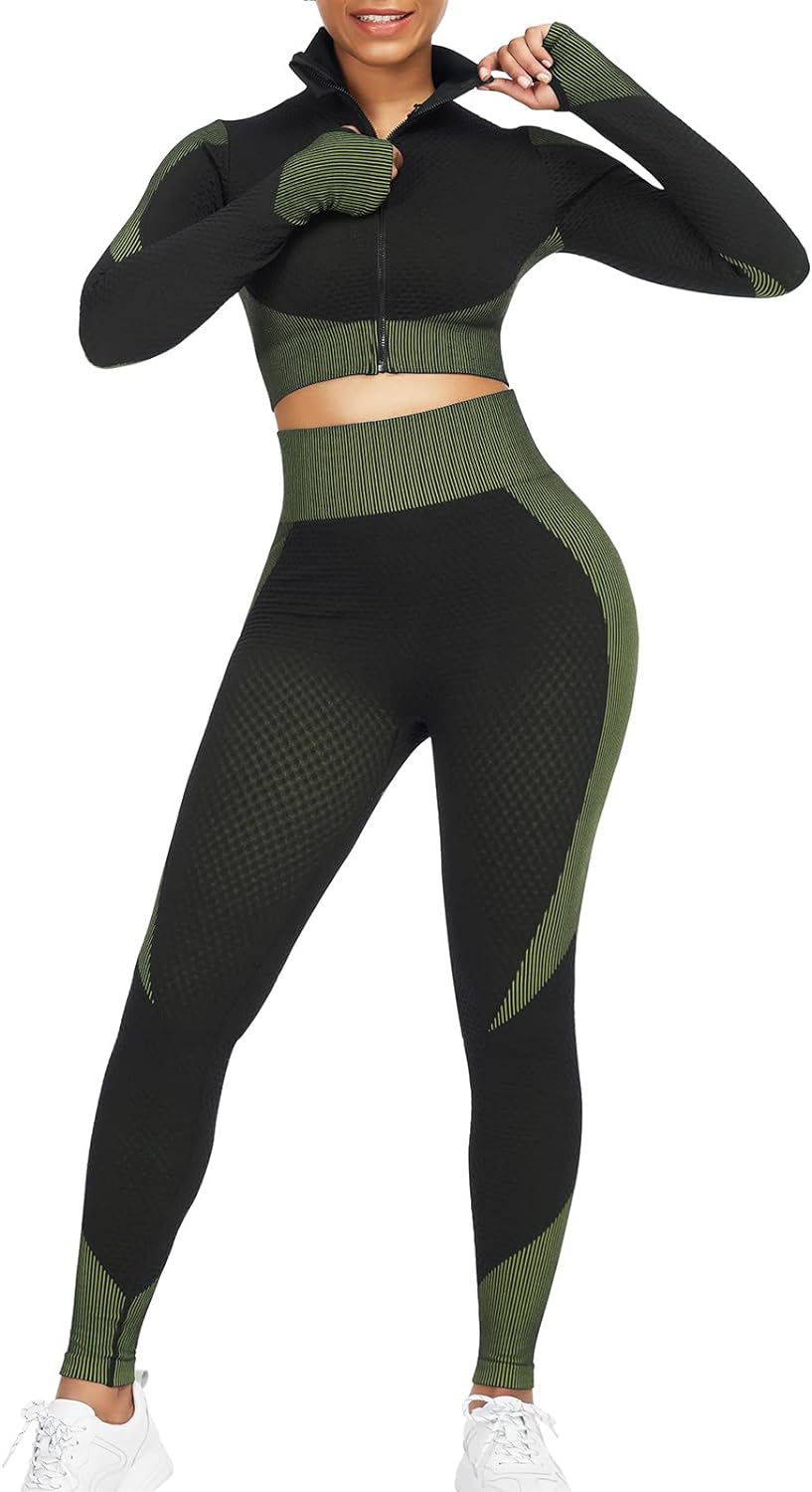 JOYMODE Workout Sets for Women Active wear Gym Outfits Set Crop Top High Waist Tummy Control Leggings Set