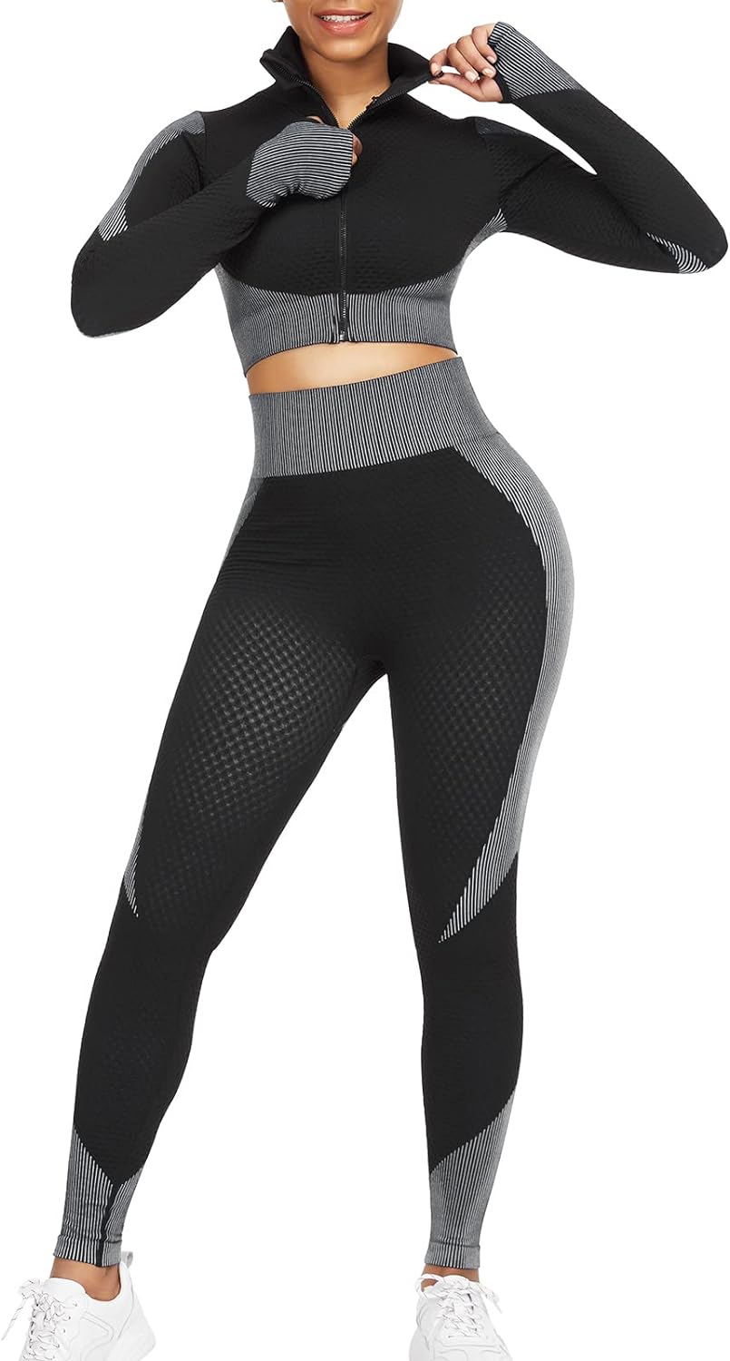 JOYMODE Workout Sets for Women Active wear Gym Outfits Set Crop Top High Waist Tummy Control Leggings Set