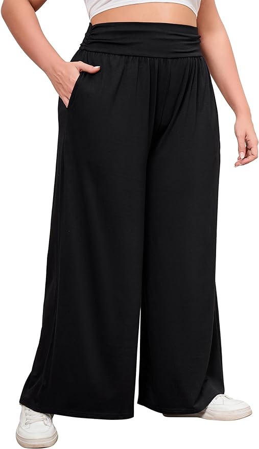 KOJOOIN Women's Plus Size High Waist Wide Leg Shorts Casual Palazzo Pants Sweat Shorts Bermuda Shorts with Pockets