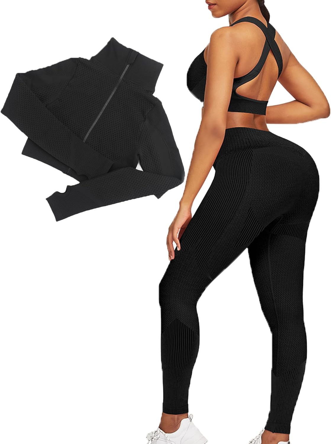 JOYMODE Workout Sets for Women Active wear Gym Outfits Set Crop Top High Waist Tummy Control Leggings Set