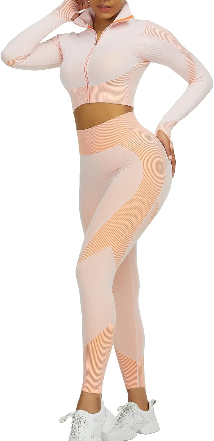 JOYMODE Workout Sets for Women Active wear Gym Outfits Set Crop Top High Waist Tummy Control Leggings Set