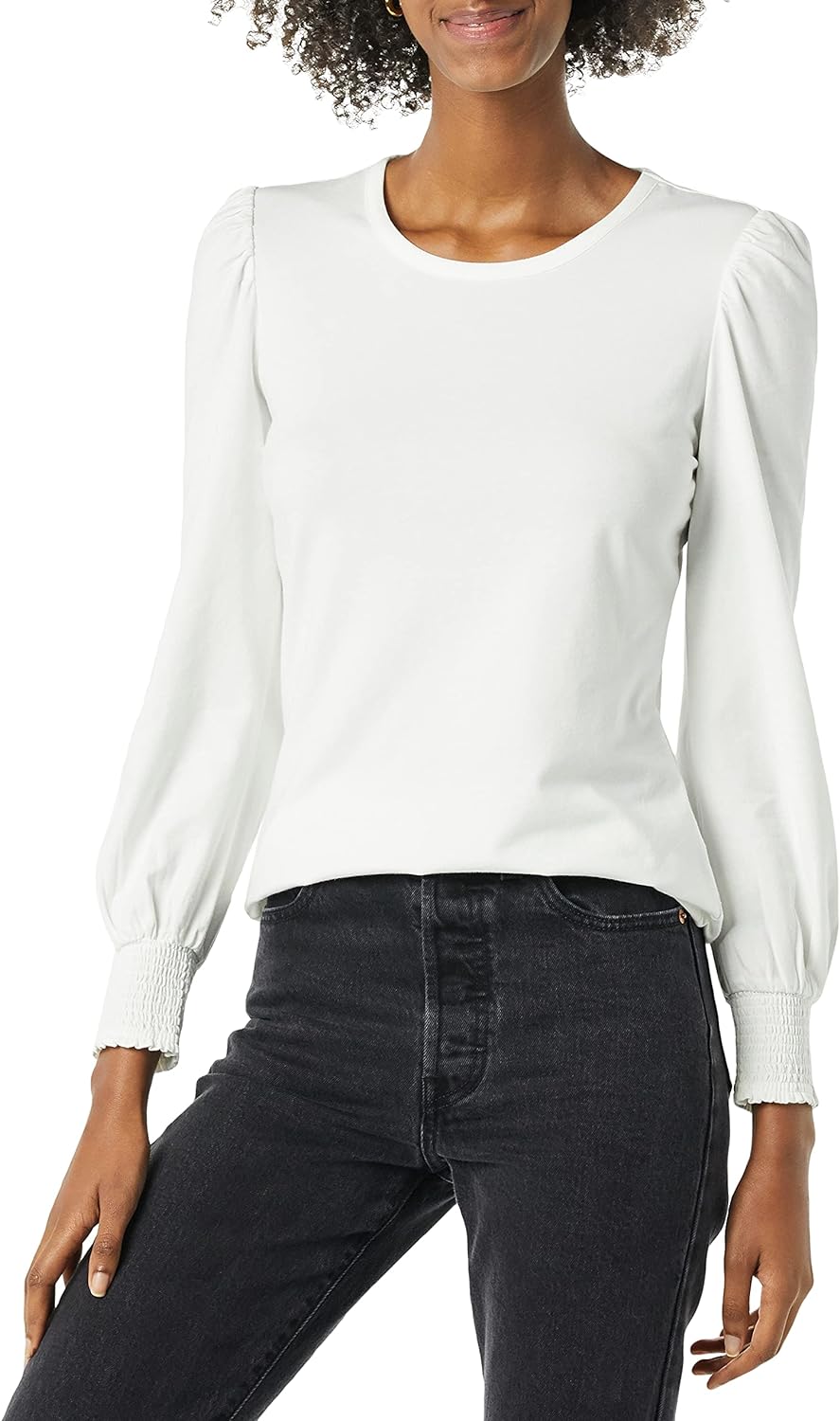 Essentials Women's Long-Sleeve Crewneck Smocked Cuff T-Shirt