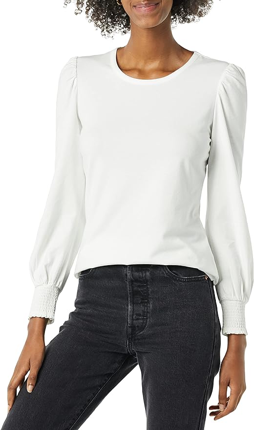 Essentials Women's Long-Sleeve Crewneck Smocked Cuff T-Shirt