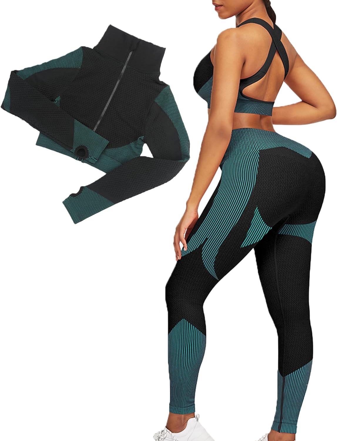 JOYMODE Workout Sets for Women Active wear Gym Outfits Set Crop Top High Waist Tummy Control Leggings Set