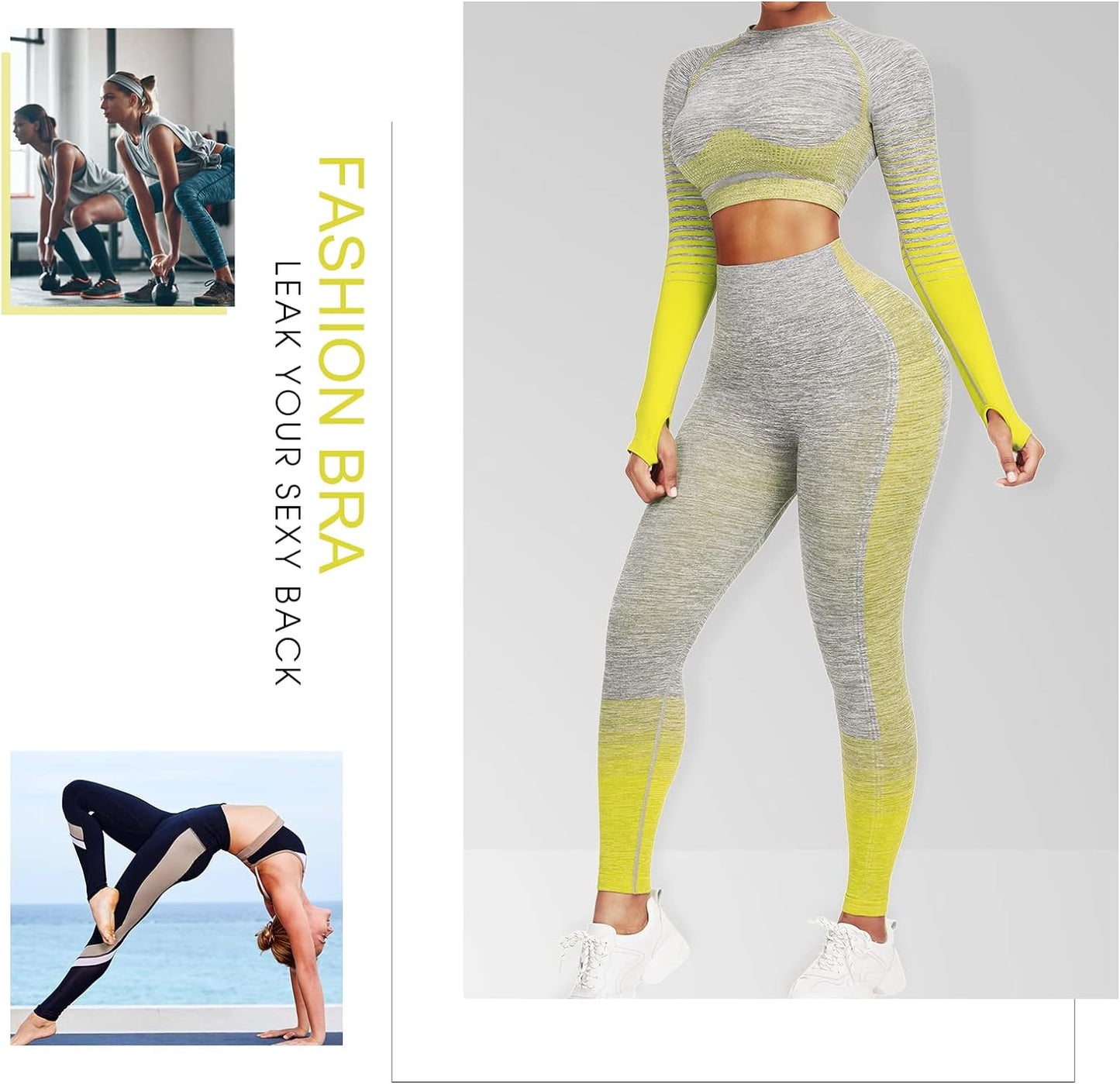 JOYMODE Workout Sets for Women 2 Piece High Waist Seamless Leggings and Crop Top Yoga Outfit