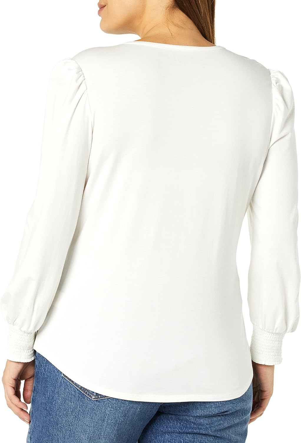 Essentials Women's Long-Sleeve Crewneck Smocked Cuff T-Shirt