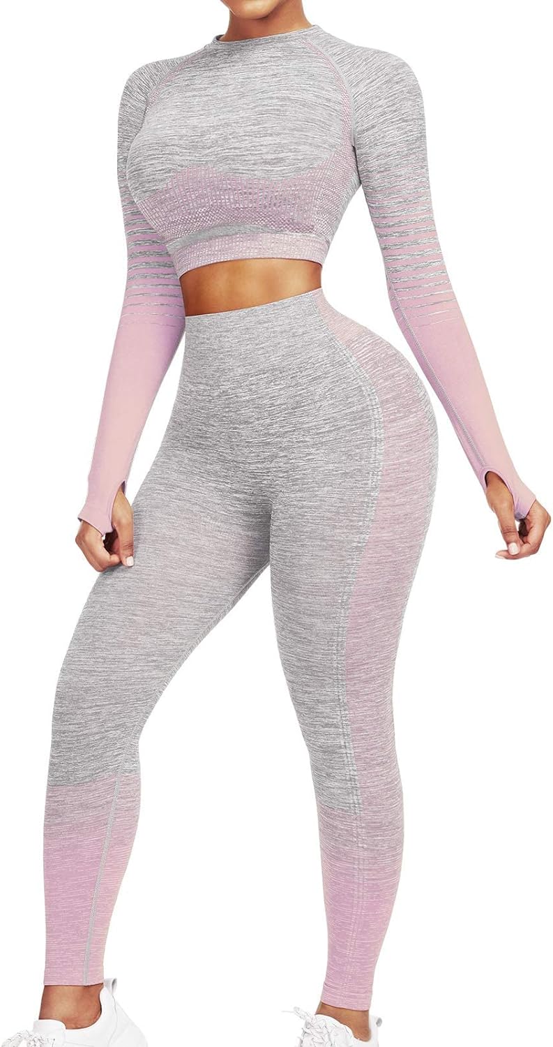JOYMODE Workout Sets for Women 2 Piece High Waist Seamless Leggings and Crop Top Yoga Outfit