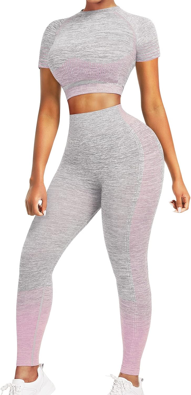 JOYMODE Workout Sets for Women 2 Piece High Waist Seamless Leggings and Crop Top Yoga Outfit