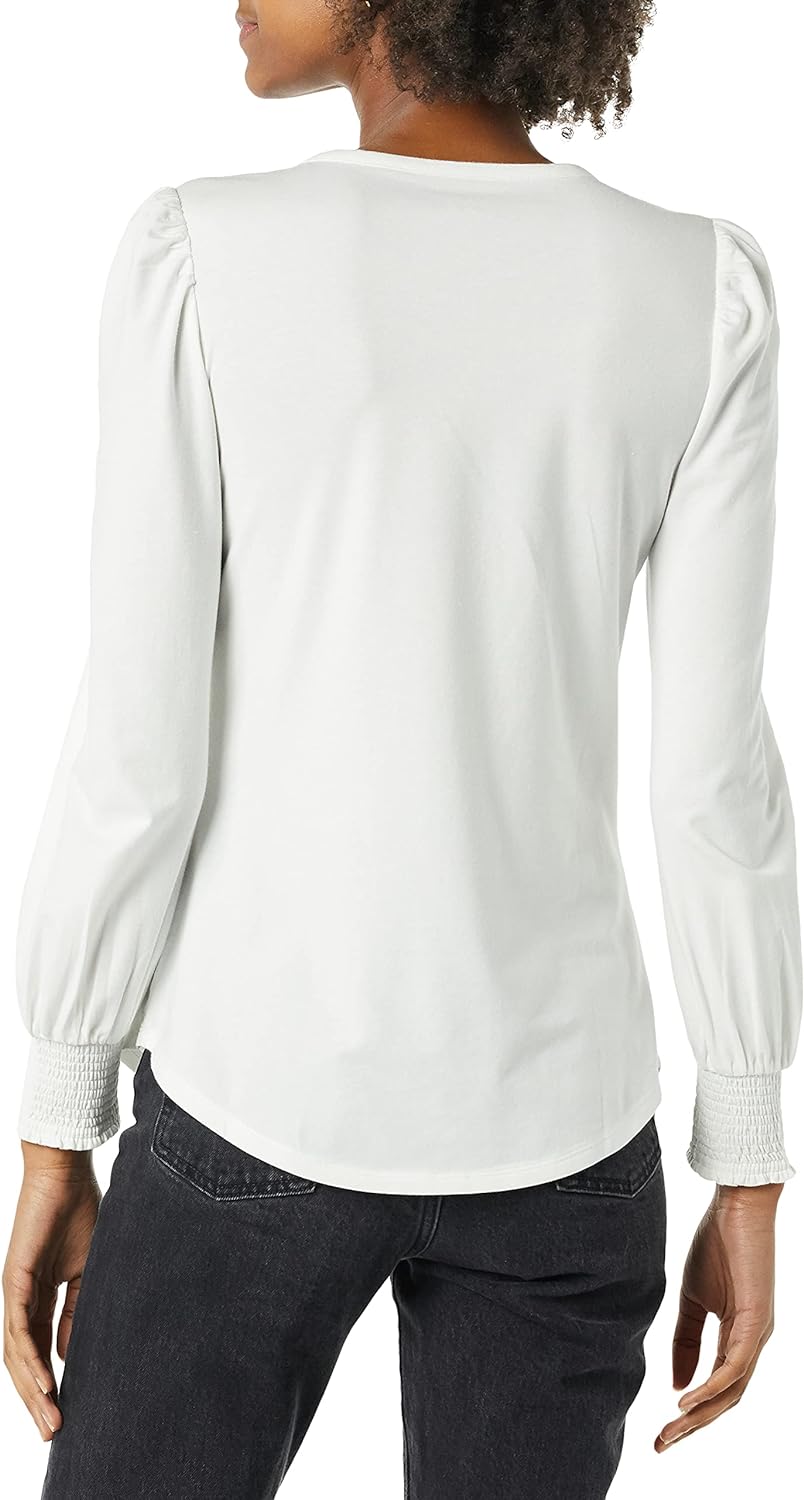 Essentials Women's Long-Sleeve Crewneck Smocked Cuff T-Shirt