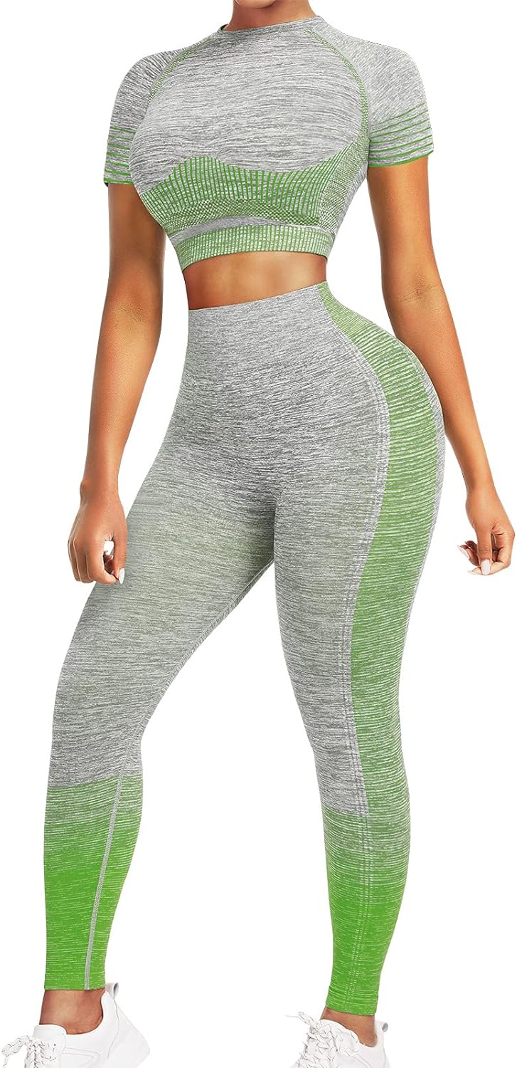JOYMODE Workout Sets for Women 2 Piece High Waist Seamless Leggings and Crop Top Yoga Outfit
