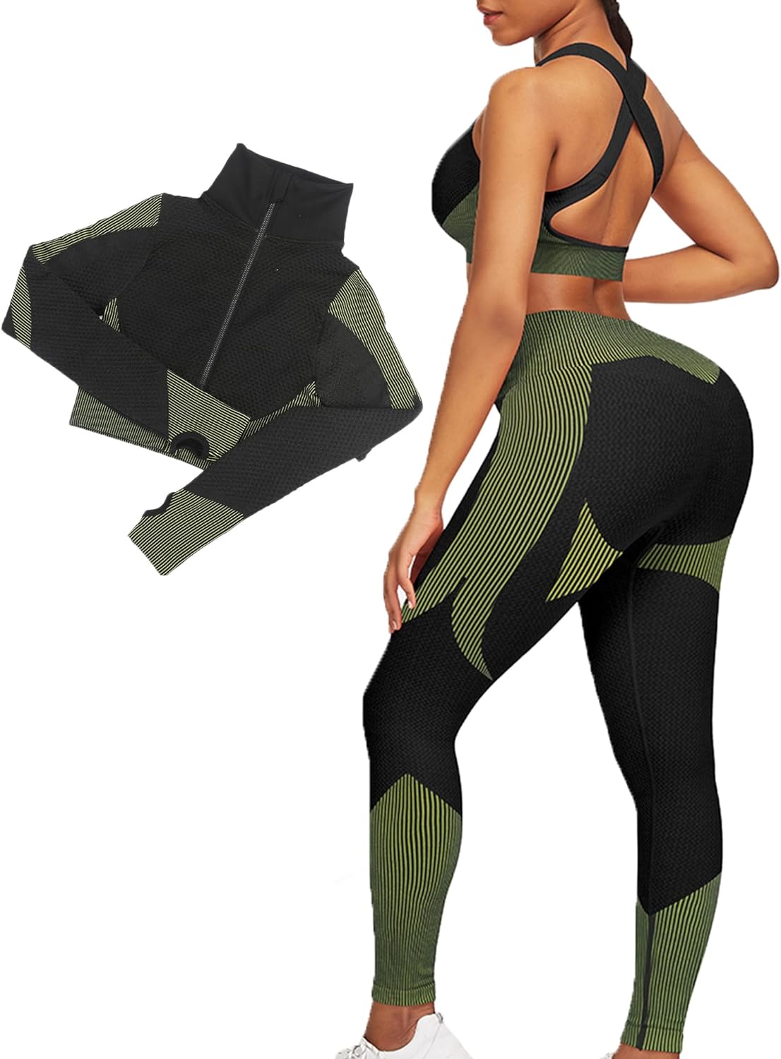 JOYMODE Workout Sets for Women Active wear Gym Outfits Set Crop Top High Waist Tummy Control Leggings Set