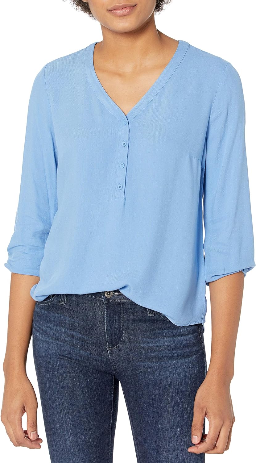 Essentials Women's 3/4 Sleeve Button Popover Shirt