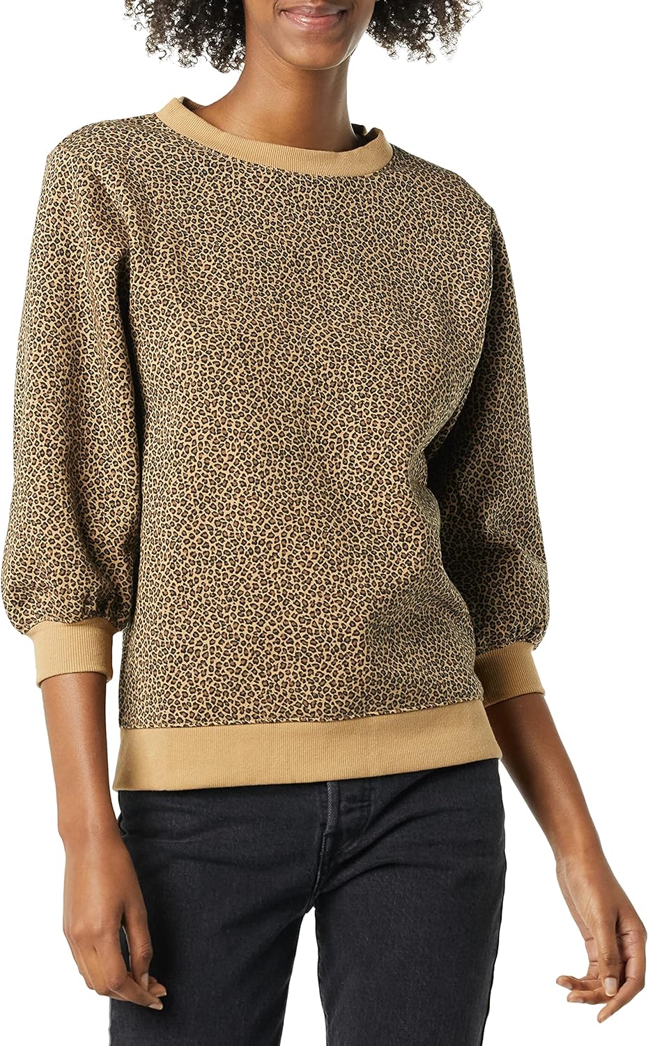 Essentials Women's French Terry Fleece Sleeve Detail Crewneck Sweatshirt