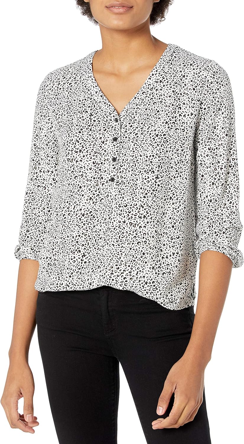 Essentials Women's 3/4 Sleeve Button Popover Shirt