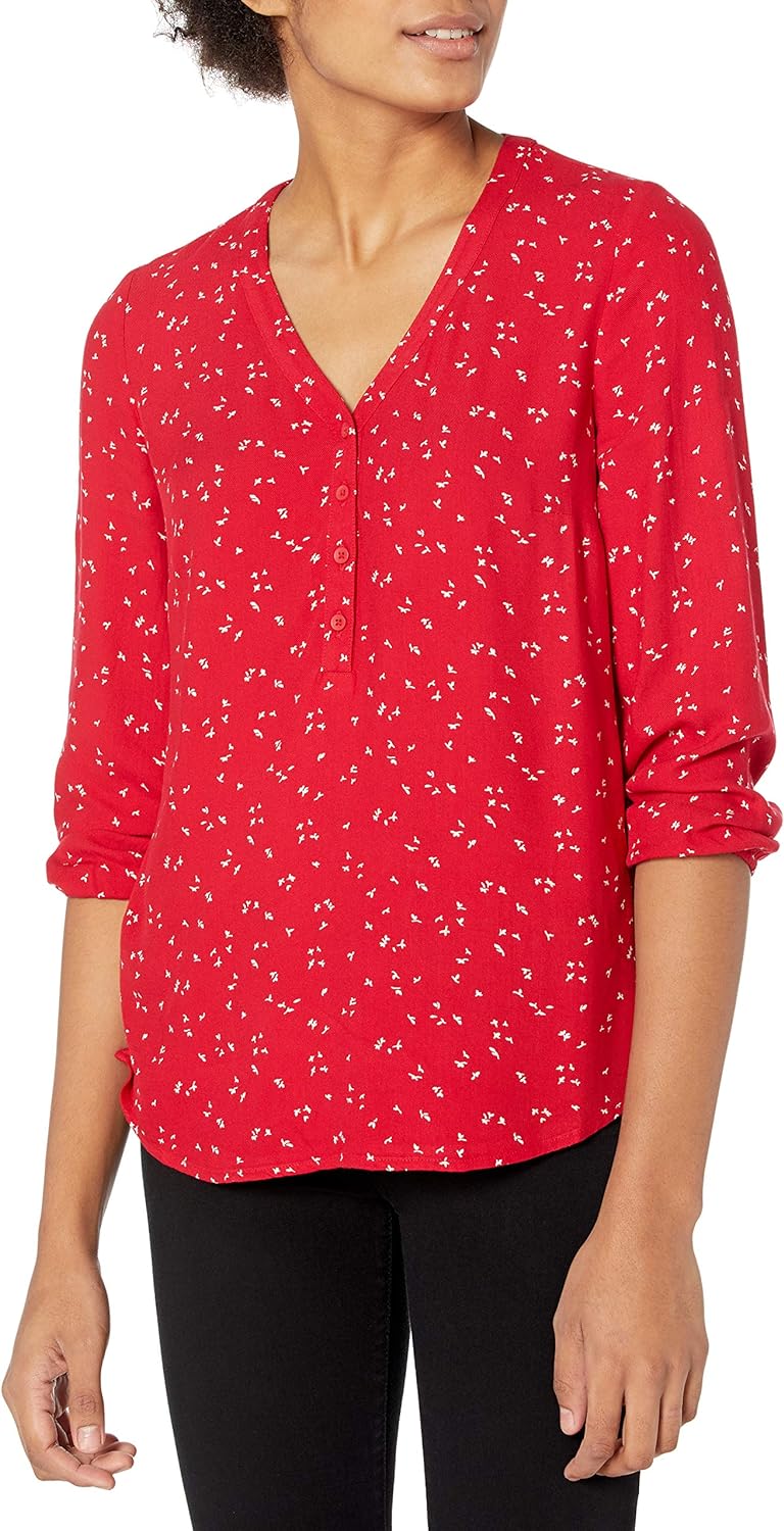 Essentials Women's 3/4 Sleeve Button Popover Shirt