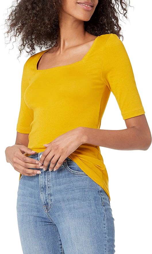 Essentials Women's Slim-Fit Half Sleeve Square Neck T-Shirt