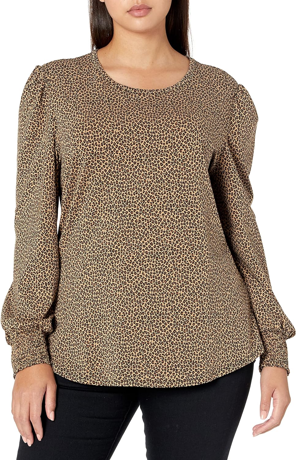 Essentials Women's Long-Sleeve Crewneck Smocked Cuff T-Shirt