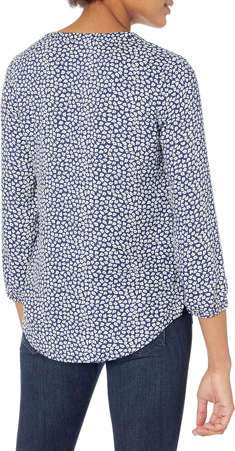 Essentials Women's 3/4 Sleeve Button Popover Shirt
