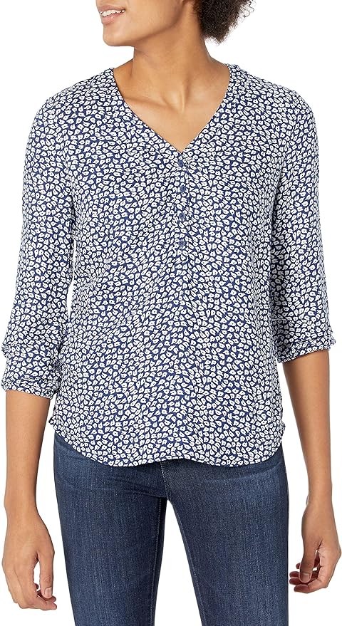 Essentials Women's 3/4 Sleeve Button Popover Shirt